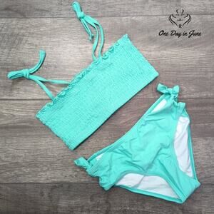 ODIJ Girls Smocked Bandeau Bikini Swimsuit Size 130 (6-7)